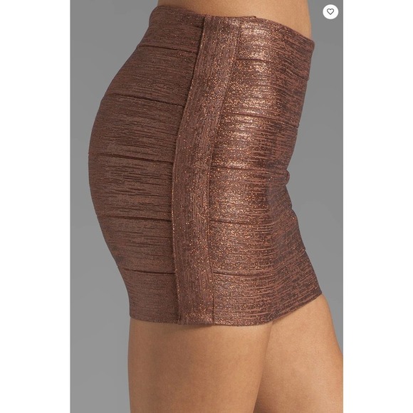Haute Hippie Bronze Brown Metallic Bondage Bandage Mini Skirt Sz M - Picture 3 of 15
